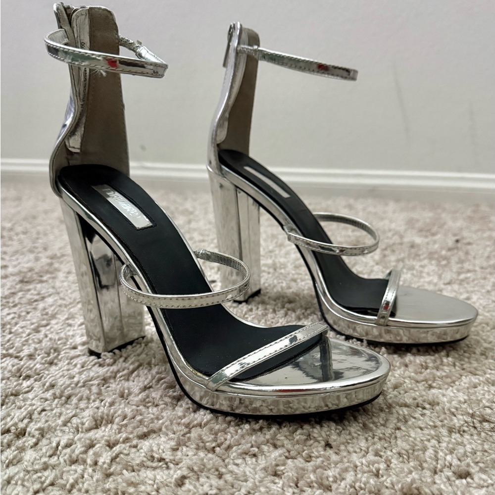 Forever 21 Silver High Heel Sandals with Lucite Block